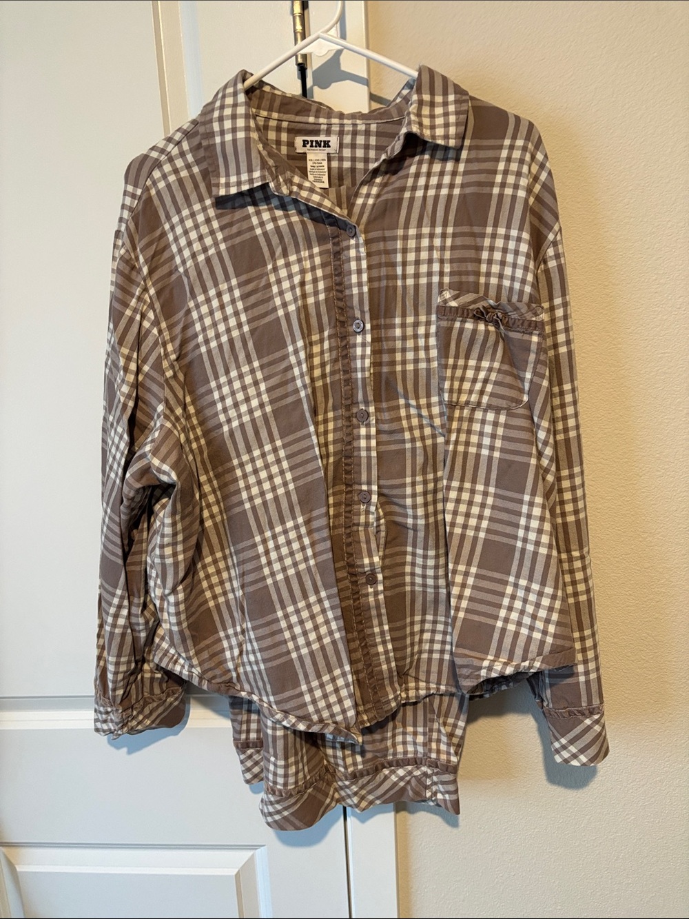 PINK Victoria's Secret women’s  Brown Plaid PJ set-xxl long